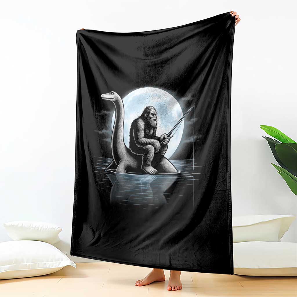 Funny Bigfoot Fishing Throw Blanket Sasquatch Riding Nessie Cryptid Moon Night TS14 Print Your Wear