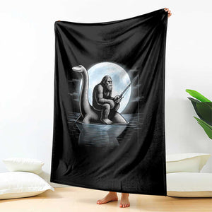 Funny Bigfoot Fishing Throw Blanket Sasquatch Riding Nessie Cryptid Moon Night TS14 Print Your Wear