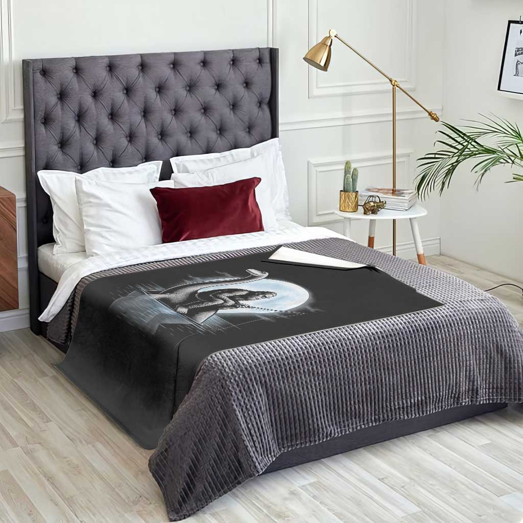Funny Bigfoot Fishing Throw Blanket Sasquatch Riding Nessie Cryptid Moon Night TS14 Print Your Wear