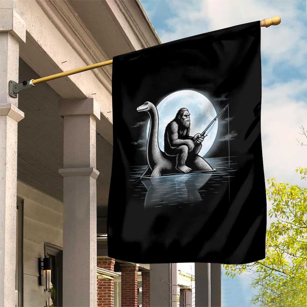 Funny Bigfoot Fishing Garden Flag Sasquatch Riding Nessie Cryptid Moon Night TS14 Print Your Wear