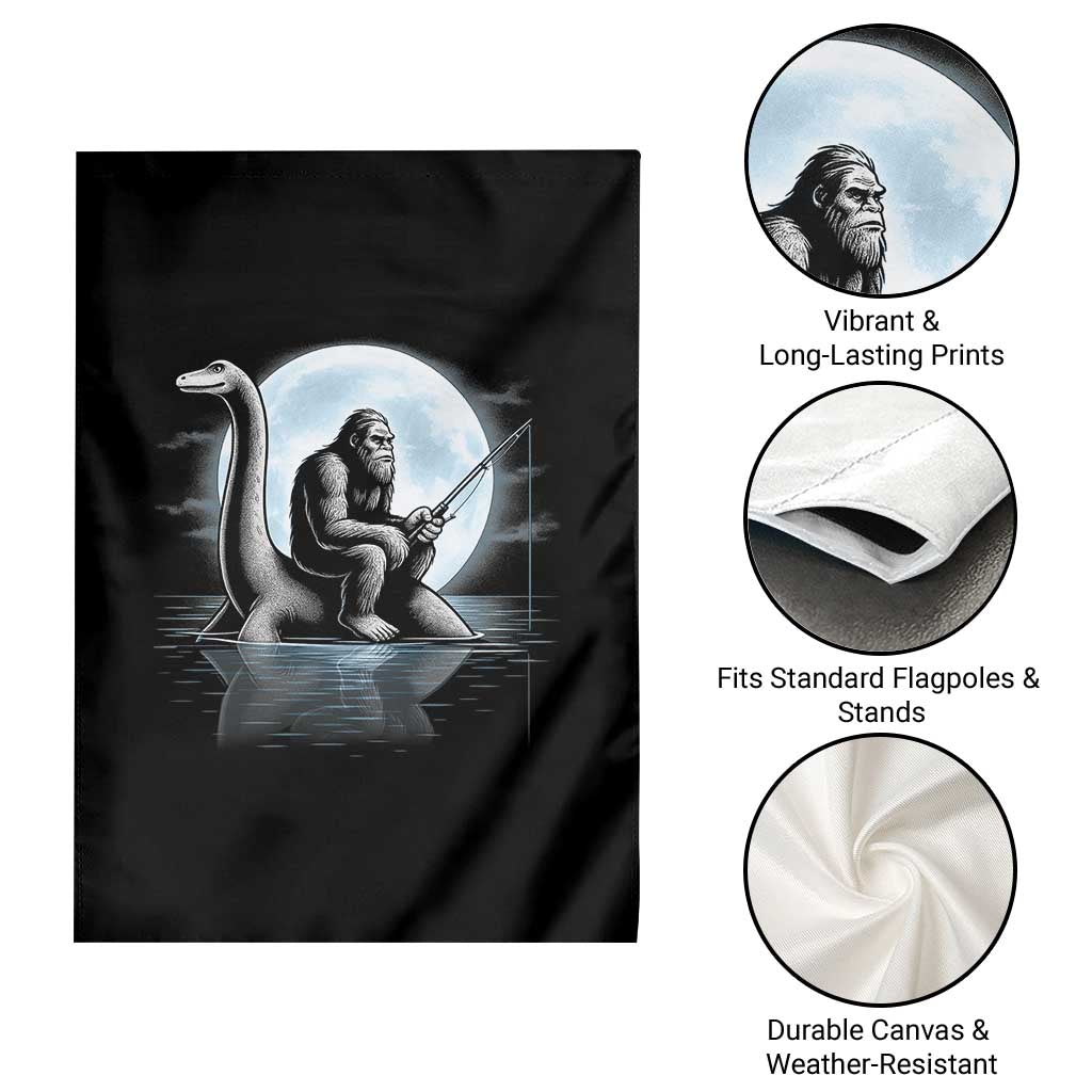 Funny Bigfoot Fishing Garden Flag Sasquatch Riding Nessie Cryptid Moon Night TS14 Print Your Wear