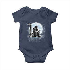 Funny Bigfoot Fishing Baby Onesie Sasquatch Riding Nessie Cryptid Moon Night - Print Your Wear