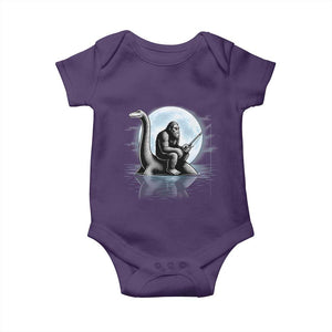Funny Bigfoot Fishing Baby Onesie Sasquatch Riding Nessie Cryptid Moon Night - Print Your Wear