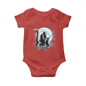 Funny Bigfoot Fishing Baby Onesie Sasquatch Riding Nessie Cryptid Moon Night - Print Your Wear