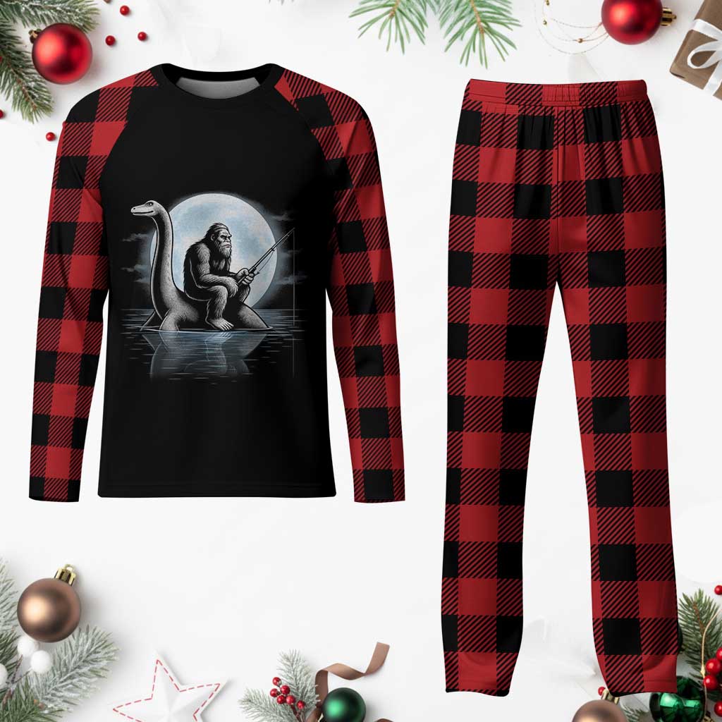 Funny Bigfoot Fishing Plaid Pajama Set Sasquatch Riding Nessie Cryptid Moon Night TS14 Buffalo Plaid Print Your Wear