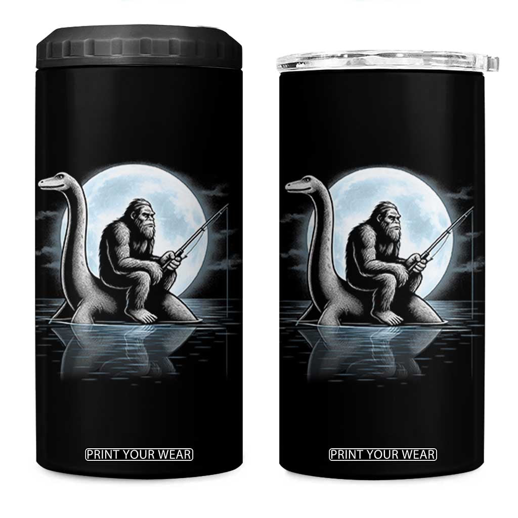 Funny Bigfoot Fishing 4 in 1 Can Cooler Tumbler Sasquatch Riding Nessie Cryptid Moon Night TS14 One Size: 16 oz Black Print Your Wear