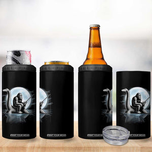 Funny Bigfoot Fishing 4 in 1 Can Cooler Tumbler Sasquatch Riding Nessie Cryptid Moon Night TS14 Print Your Wear