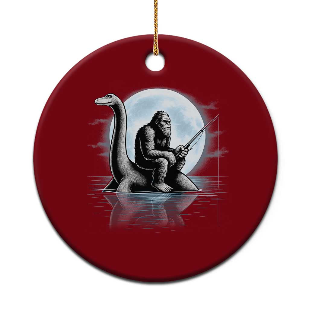 Funny Bigfoot Fishing Ceramic Ornament Sasquatch Riding Nessie Cryptid Moon Night TS14 1pc Red Print Your Wear