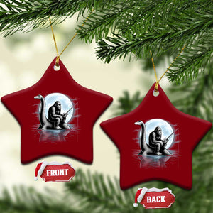 Funny Bigfoot Fishing Ceramic Ornament Sasquatch Riding Nessie Cryptid Moon Night TS14 Print Your Wear
