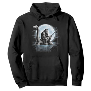Funny Bigfoot Fishing Hoodie Sasquatch Riding Nessie Cryptid Moon Night TS14 Black Print Your Wear