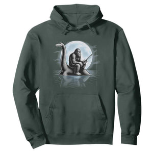 Funny Bigfoot Fishing Hoodie Sasquatch Riding Nessie Cryptid Moon Night TS14 Dark Forest Green Print Your Wear
