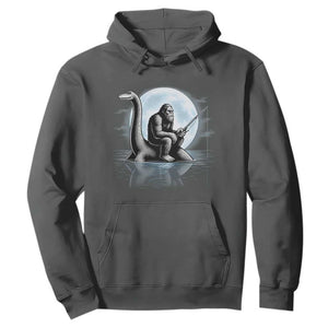 Funny Bigfoot Fishing Hoodie Sasquatch Riding Nessie Cryptid Moon Night TS14 Dark Heather Print Your Wear