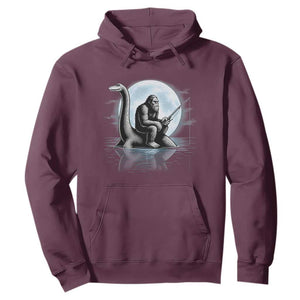 Funny Bigfoot Fishing Hoodie Sasquatch Riding Nessie Cryptid Moon Night TS14 Maroon Print Your Wear