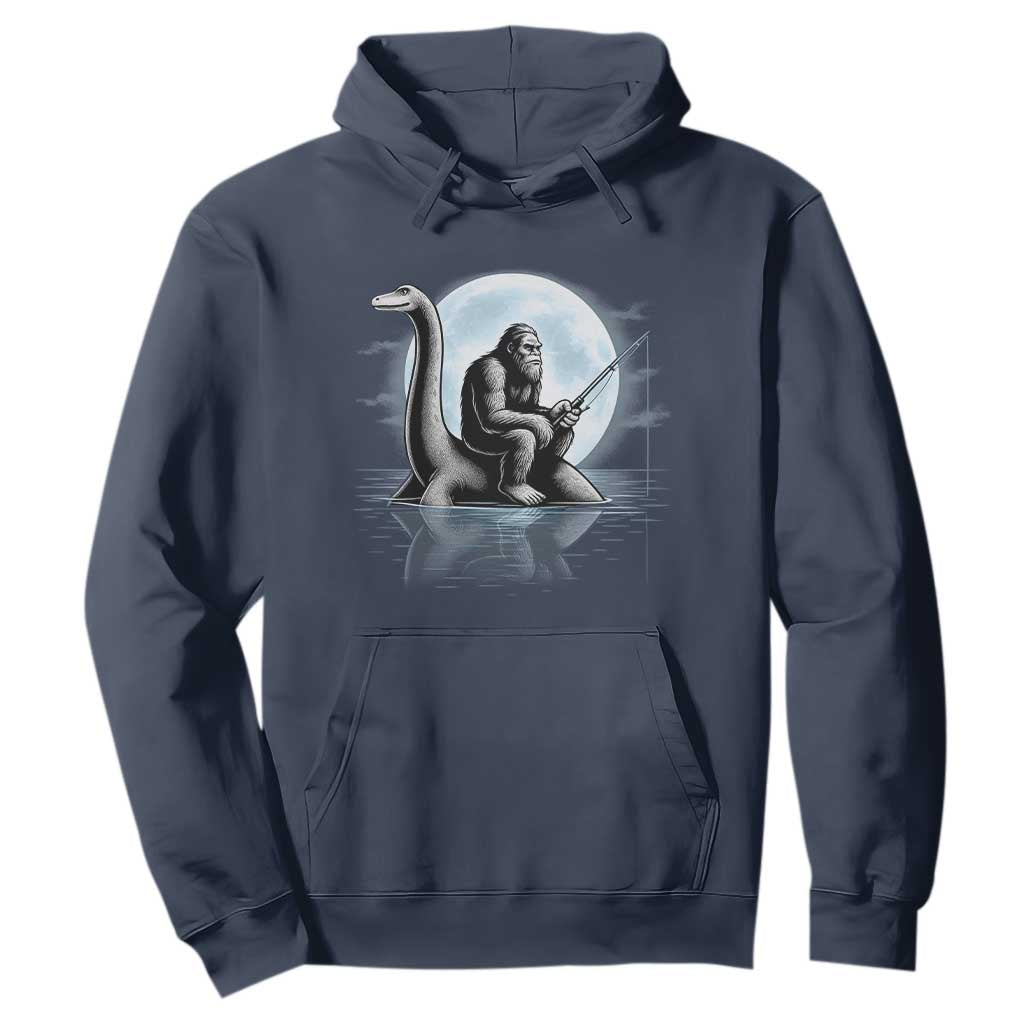 Funny Bigfoot Fishing Hoodie Sasquatch Riding Nessie Cryptid Moon Night TS14 Navy Print Your Wear
