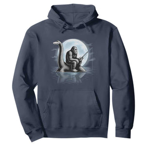 Funny Bigfoot Fishing Hoodie Sasquatch Riding Nessie Cryptid Moon Night TS14 Navy Print Your Wear