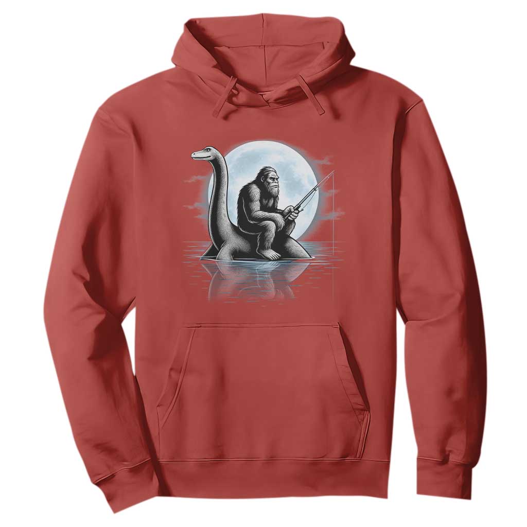 Funny Bigfoot Fishing Hoodie Sasquatch Riding Nessie Cryptid Moon Night TS14 Red Print Your Wear
