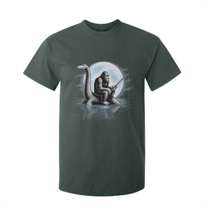 Funny Bigfoot Fishing T Shirt For Kid Sasquatch Riding Nessie Cryptid Moon Night TS14 Dark Forest Green Print Your Wear