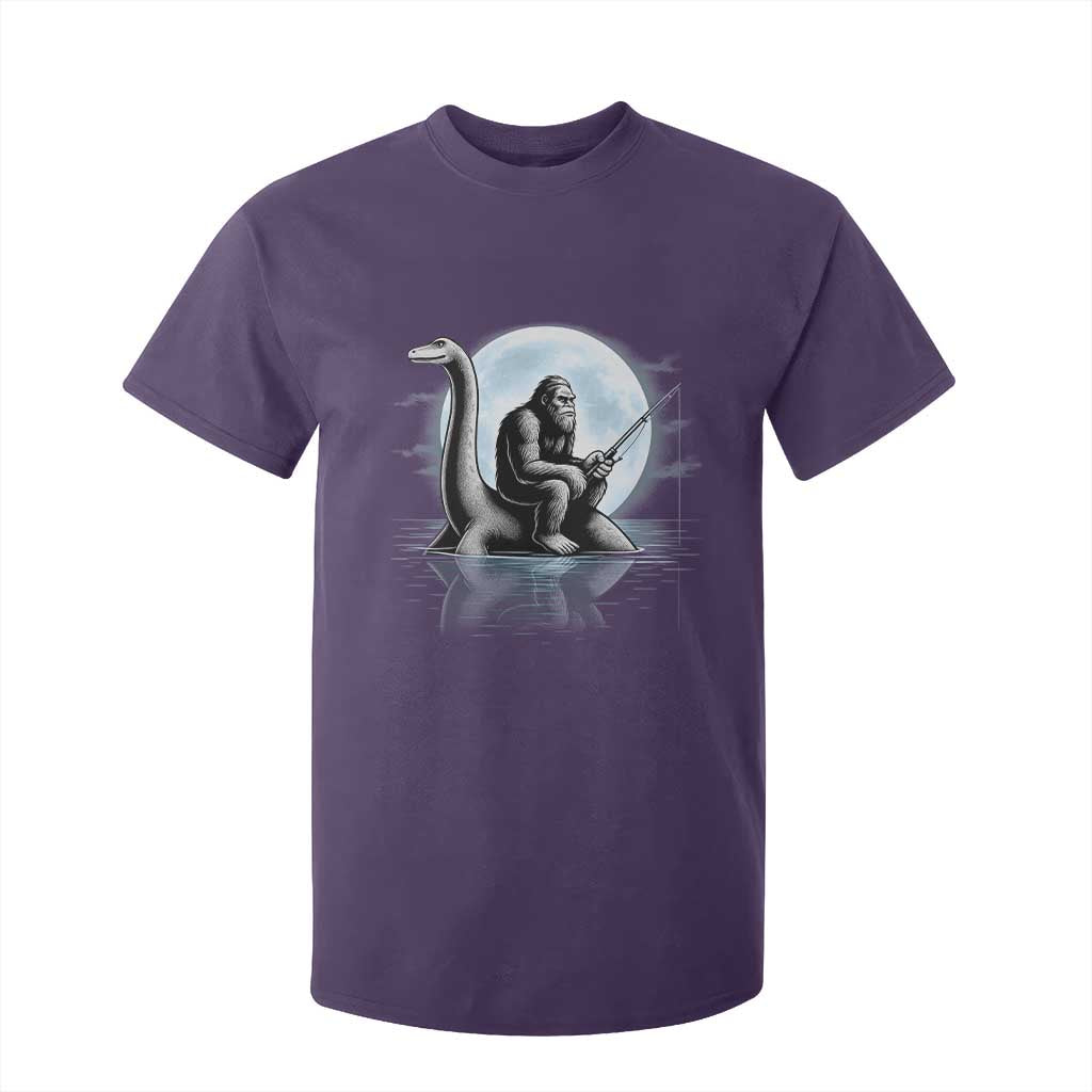 Funny Bigfoot Fishing T Shirt For Kid Sasquatch Riding Nessie Cryptid Moon Night TS14 Purple Print Your Wear