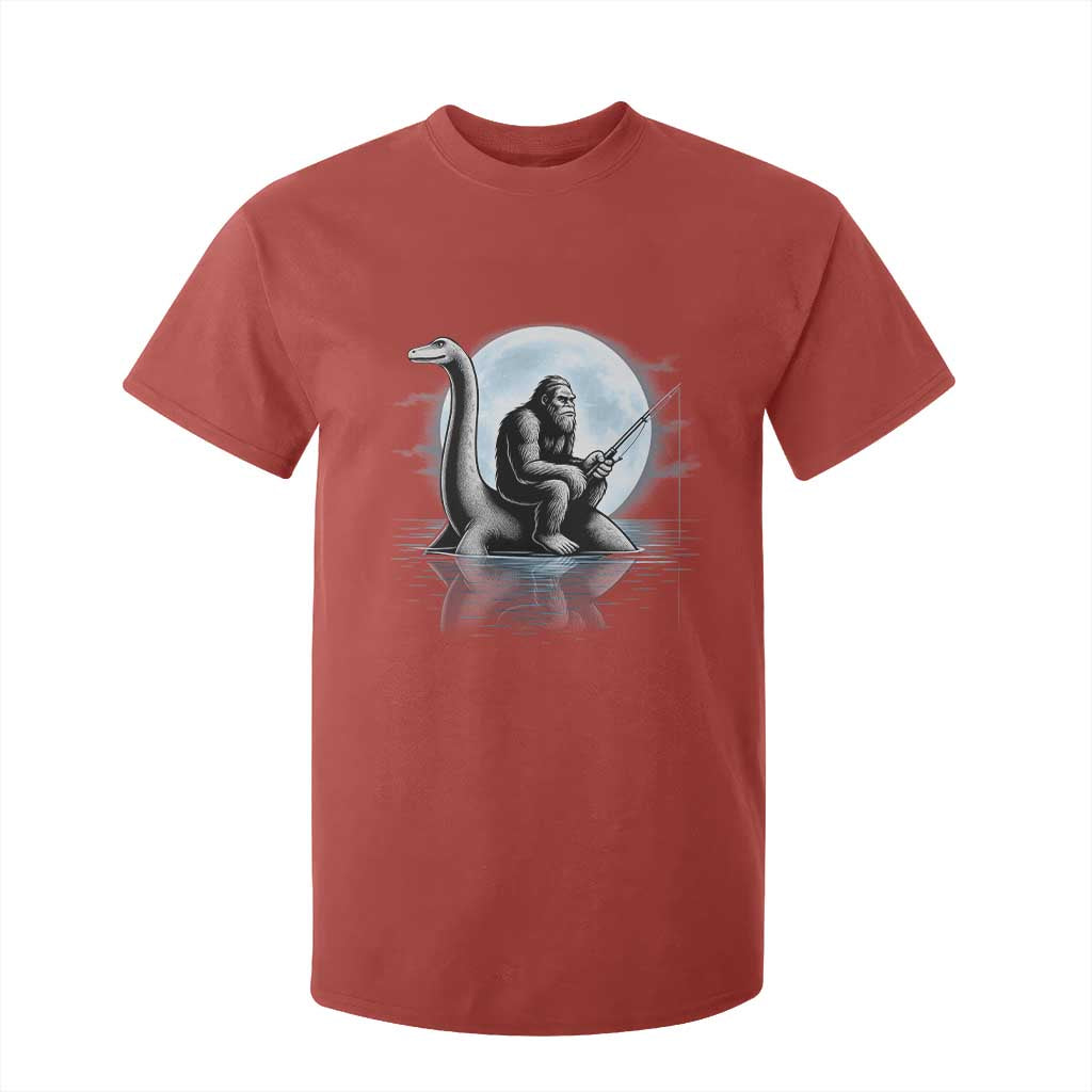 Funny Bigfoot Fishing T Shirt For Kid Sasquatch Riding Nessie Cryptid Moon Night TS14 Red Print Your Wear