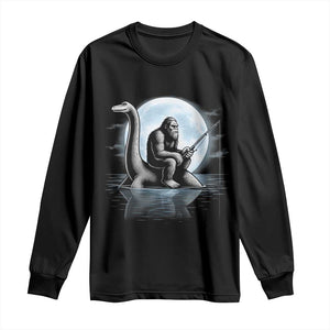 Funny Bigfoot Fishing Long Sleeve Shirt Sasquatch Riding Nessie Cryptid Moon Night TS14 Black Print Your Wear