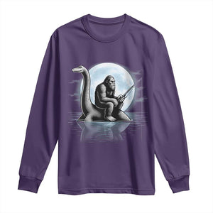 Funny Bigfoot Fishing Long Sleeve Shirt Sasquatch Riding Nessie Cryptid Moon Night TS14 Purple Print Your Wear