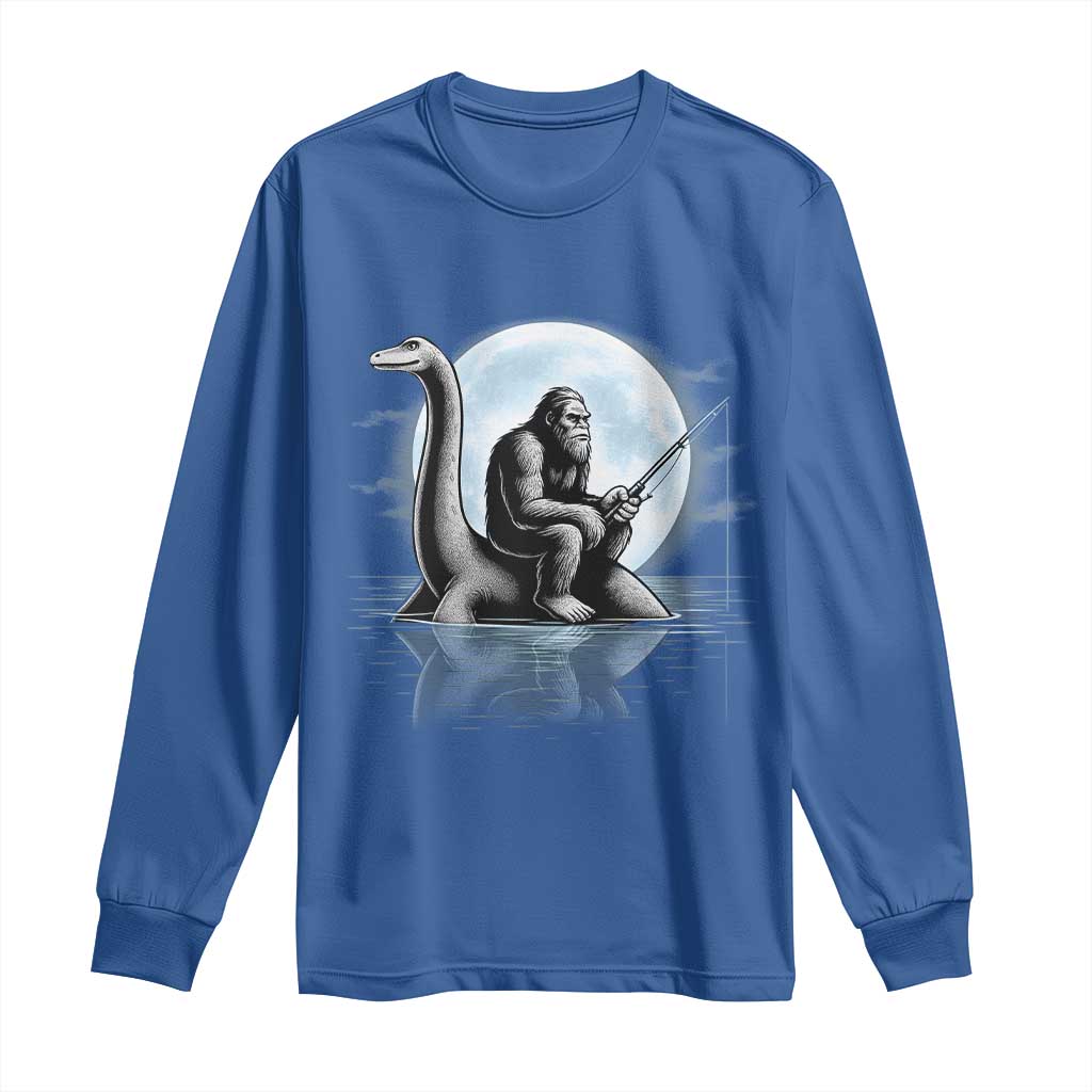 Funny Bigfoot Fishing Long Sleeve Shirt Sasquatch Riding Nessie Cryptid Moon Night TS14 Royal Blue Print Your Wear