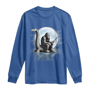 Funny Bigfoot Fishing Long Sleeve Shirt Sasquatch Riding Nessie Cryptid Moon Night TS14 Royal Blue Print Your Wear