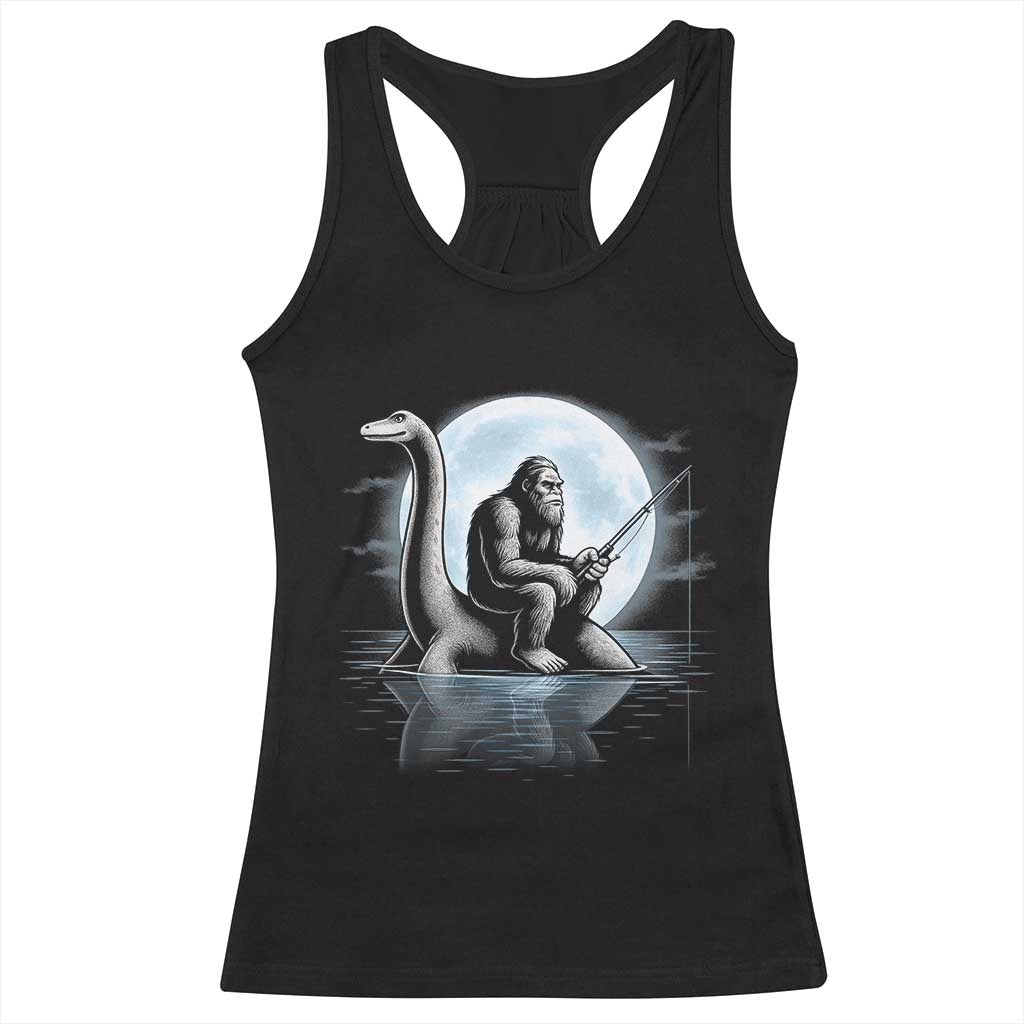 Funny Bigfoot Fishing Racerback Tank Top Sasquatch Riding Nessie Cryptid Moon Night TS14 Black Print Your Wear