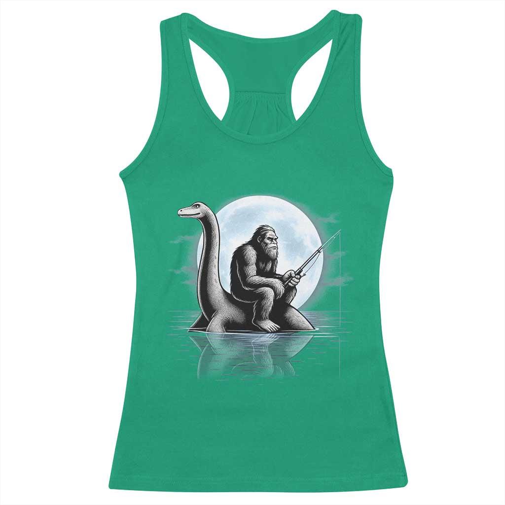 Funny Bigfoot Fishing Racerback Tank Top Sasquatch Riding Nessie Cryptid Moon Night TS14 Irish Green Print Your Wear