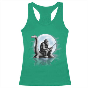 Funny Bigfoot Fishing Racerback Tank Top Sasquatch Riding Nessie Cryptid Moon Night TS14 Irish Green Print Your Wear