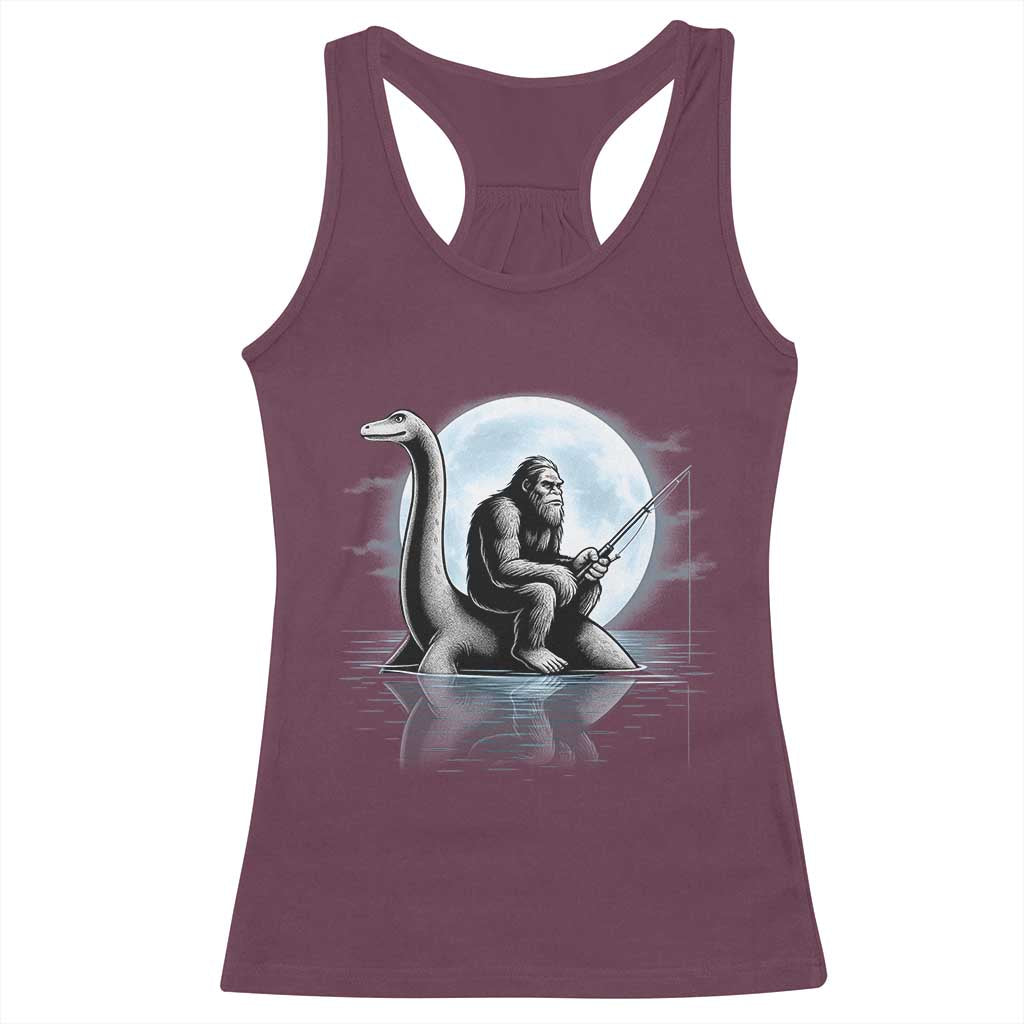 Funny Bigfoot Fishing Racerback Tank Top Sasquatch Riding Nessie Cryptid Moon Night TS14 Maroon Print Your Wear