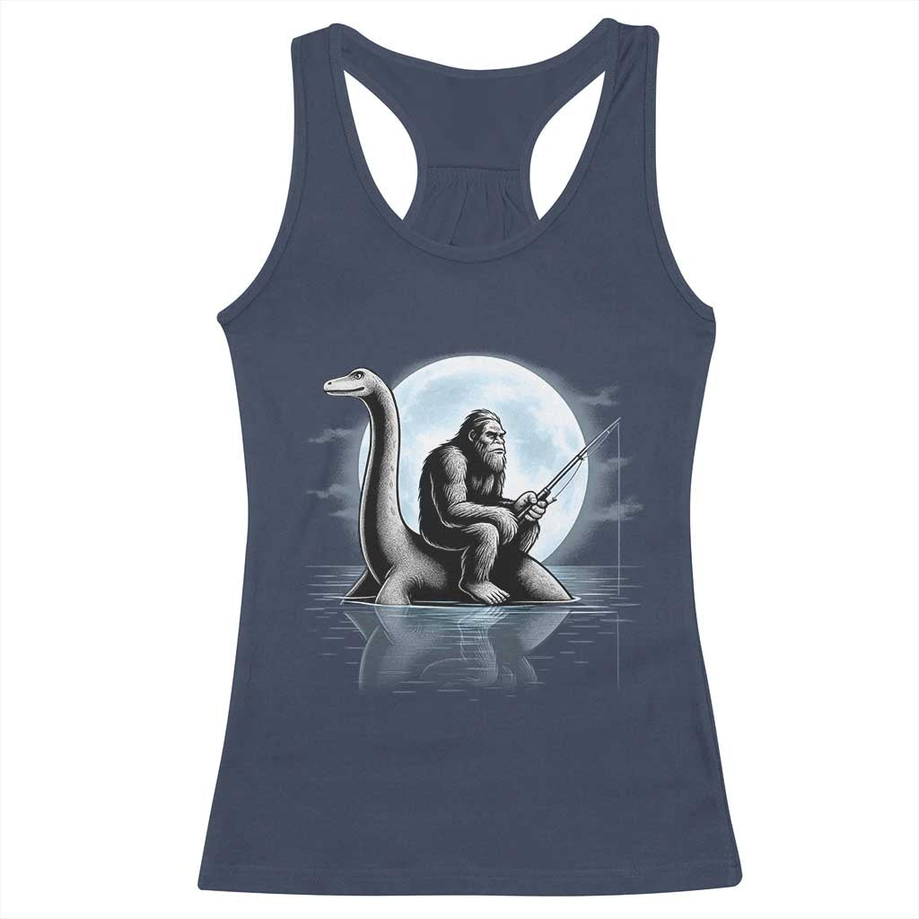 Funny Bigfoot Fishing Racerback Tank Top Sasquatch Riding Nessie Cryptid Moon Night TS14 Navy Print Your Wear