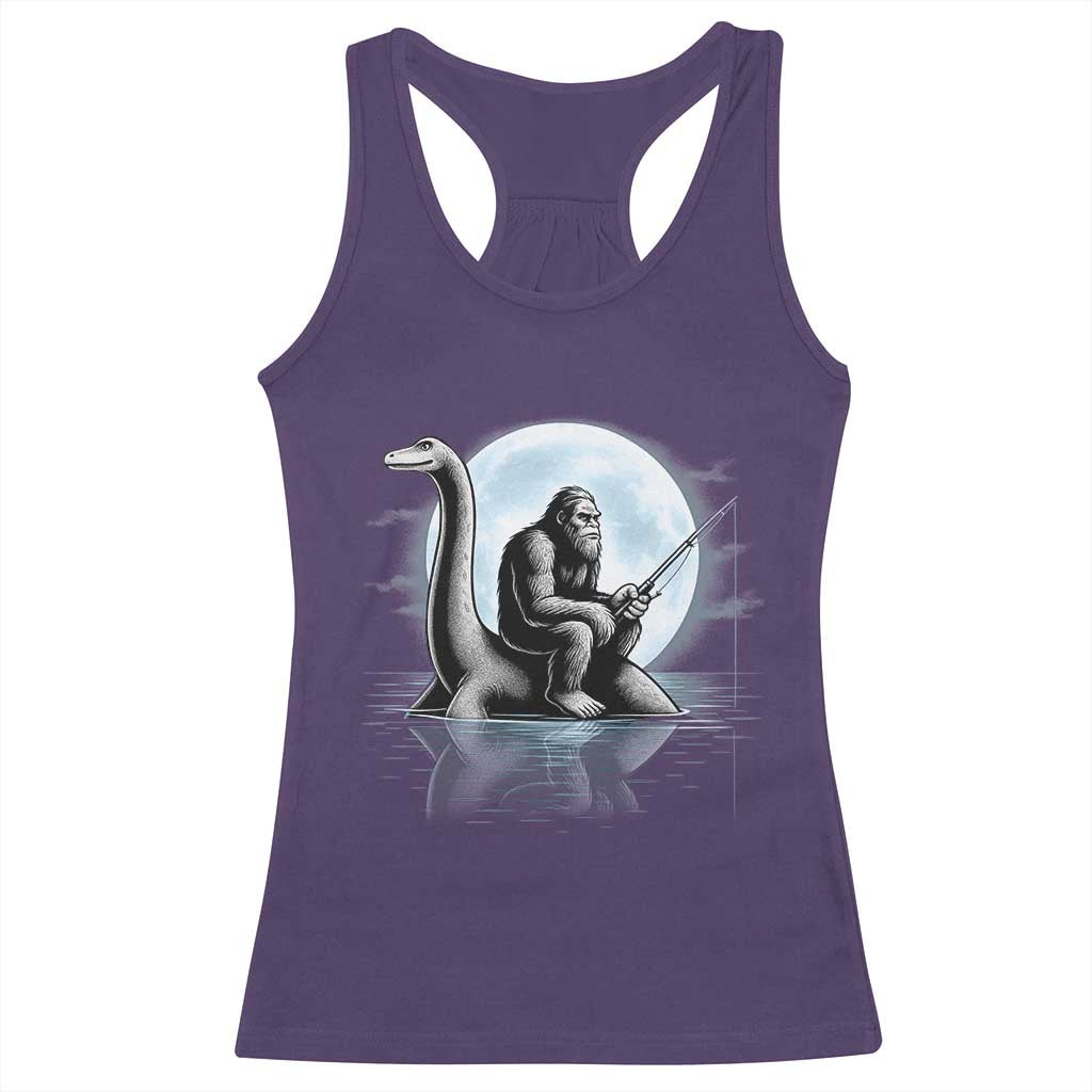 Funny Bigfoot Fishing Racerback Tank Top Sasquatch Riding Nessie Cryptid Moon Night TS14 Purple Print Your Wear