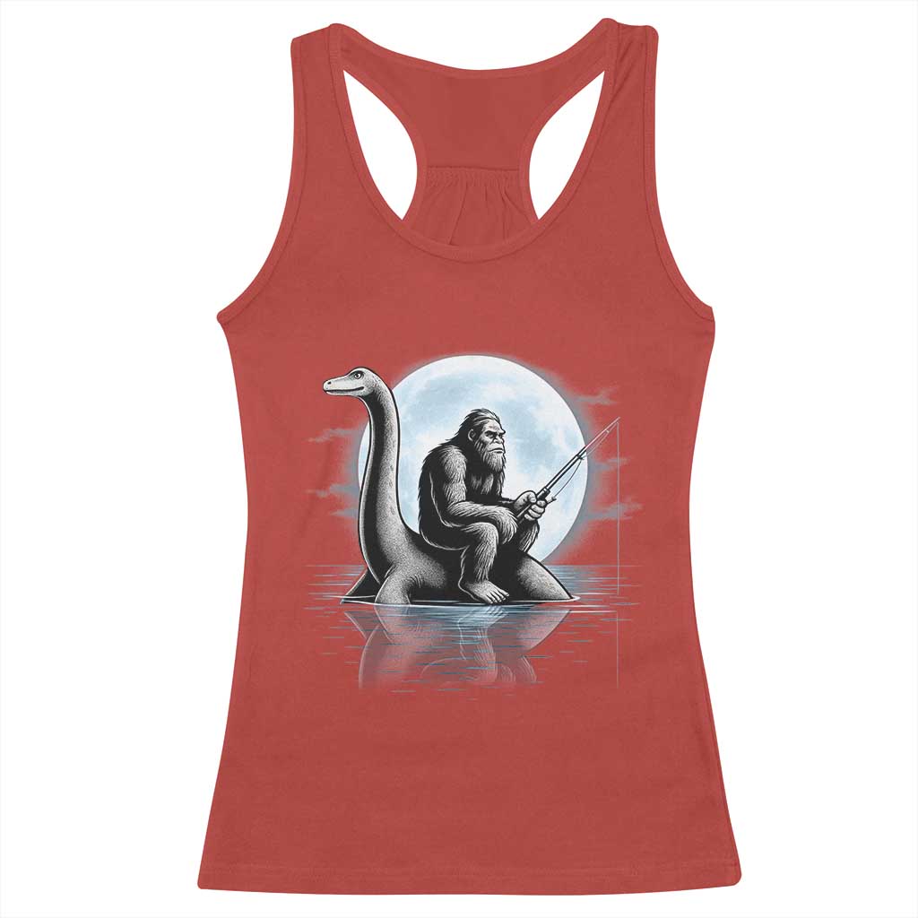 Funny Bigfoot Fishing Racerback Tank Top Sasquatch Riding Nessie Cryptid Moon Night TS14 Red Print Your Wear