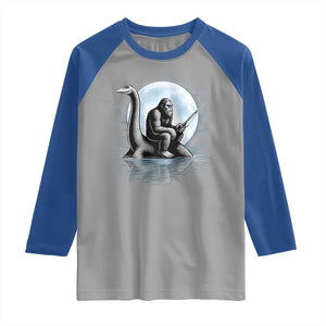 Funny Bigfoot Fishing Raglan Shirt Sasquatch Riding Nessie Cryptid Moon Night TS14 Sport Gray Royal Print Your Wear