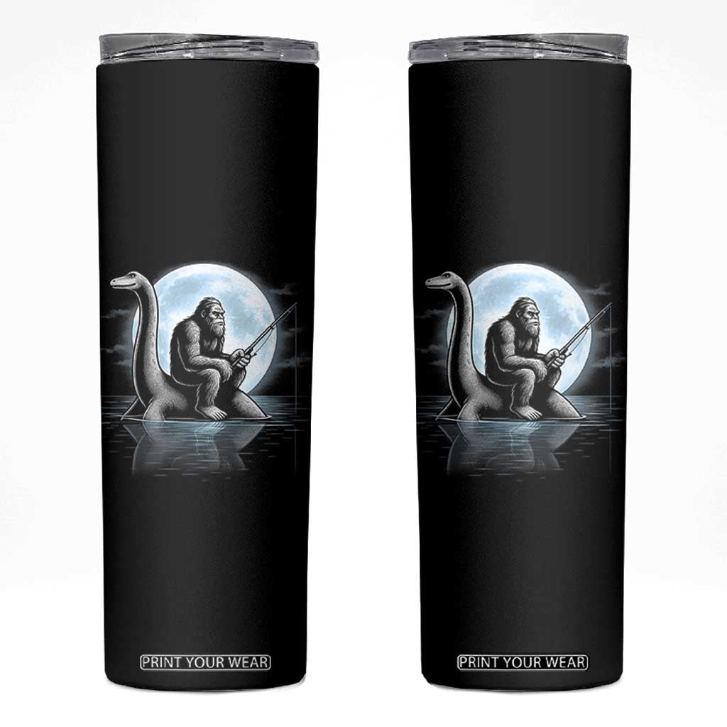 Funny Bigfoot Fishing Skinny Tumbler Sasquatch Riding Nessie Cryptid Moon Night TS14 Black Print Your Wear