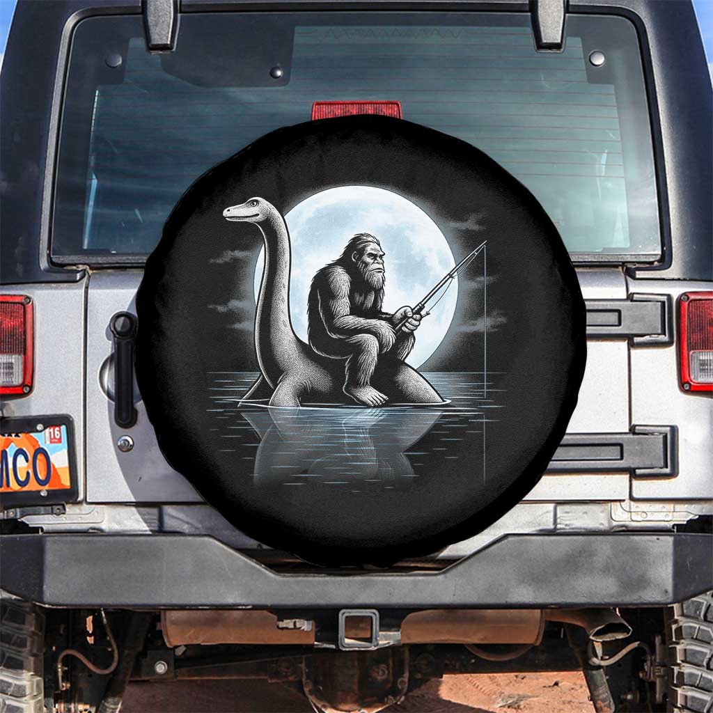 Funny Bigfoot Fishing Spare Tire Cover Sasquatch Riding Nessie Cryptid Moon Night TS14 No hole Black Print Your Wear