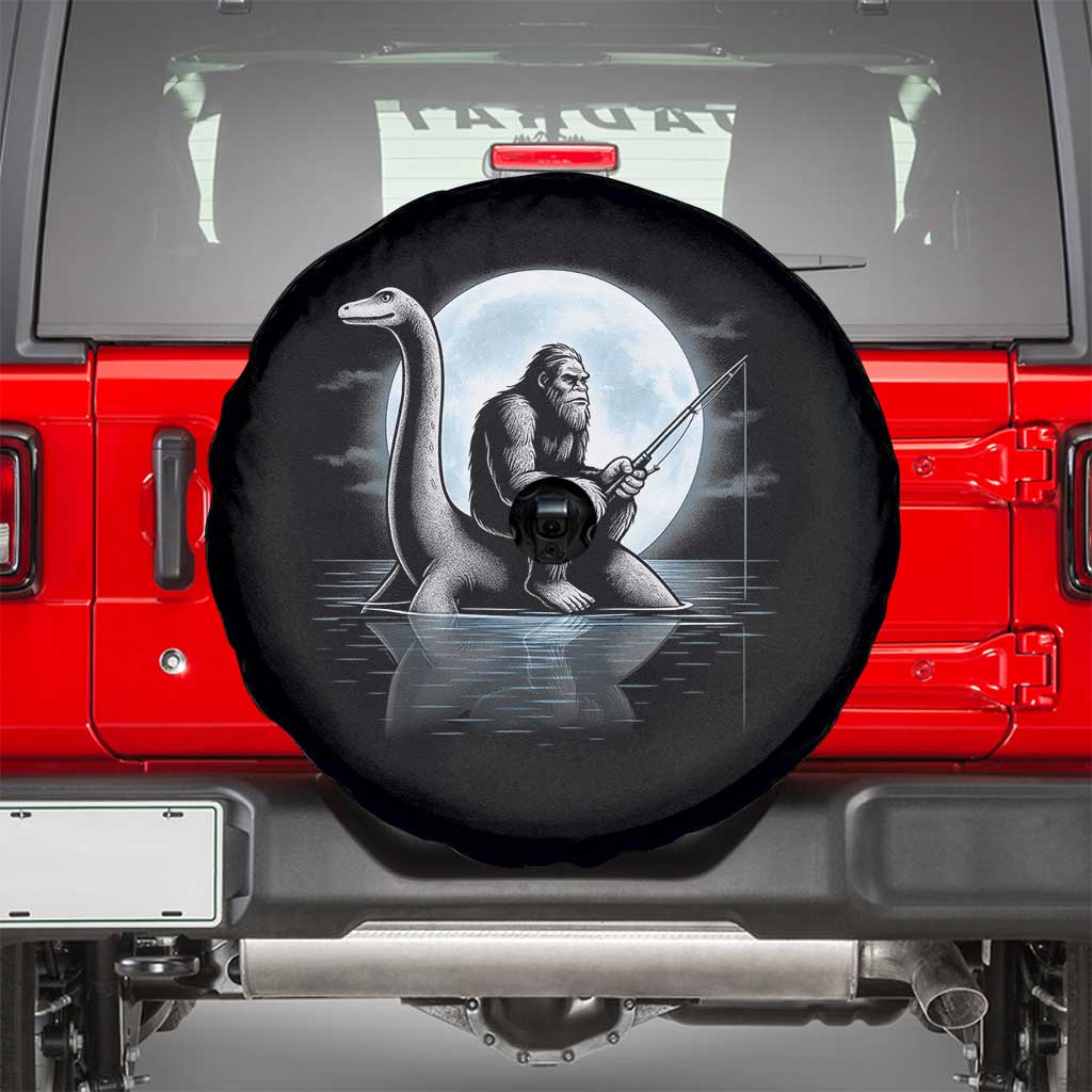 Funny Bigfoot Fishing Spare Tire Cover Sasquatch Riding Nessie Cryptid Moon Night TS14 Black Print Your Wear