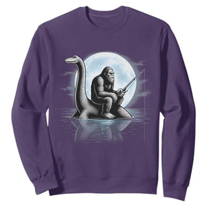 Funny Bigfoot Fishing Sweatshirt Sasquatch Riding Nessie Cryptid Moon Night TS14 Purple Print Your Wear
