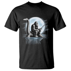 Funny Bigfoot Fishing T Shirt Sasquatch Riding Nessie Cryptid Moon Night TS14 Black Print Your Wear