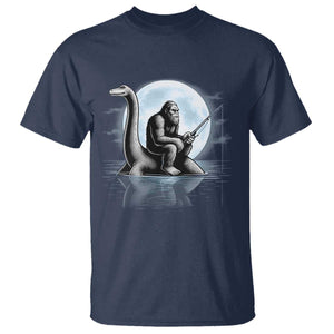 Funny Bigfoot Fishing T Shirt Sasquatch Riding Nessie Cryptid Moon Night TS14 Navy Print Your Wear