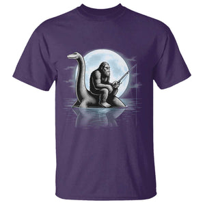 Funny Bigfoot Fishing T Shirt Sasquatch Riding Nessie Cryptid Moon Night TS14 Purple Print Your Wear