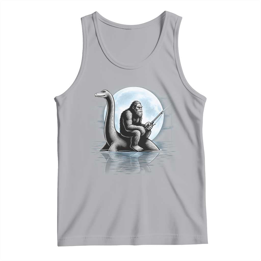 Funny Bigfoot Fishing Tank Top Sasquatch Riding Nessie Cryptid Moon Night TS14 Athletic Heather Print Your Wear