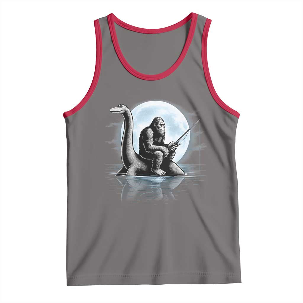 Funny Bigfoot Fishing Tank Top Sasquatch Riding Nessie Cryptid Moon Night TS14 Deep Heather Red Print Your Wear