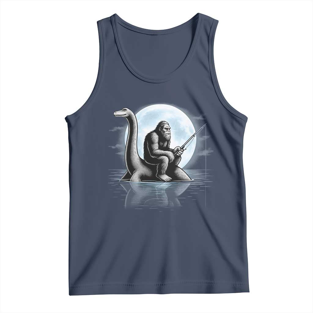 Funny Bigfoot Fishing Tank Top Sasquatch Riding Nessie Cryptid Moon Night TS14 Navy Print Your Wear
