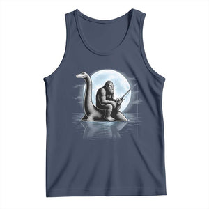 Funny Bigfoot Fishing Tank Top Sasquatch Riding Nessie Cryptid Moon Night TS14 Navy Print Your Wear