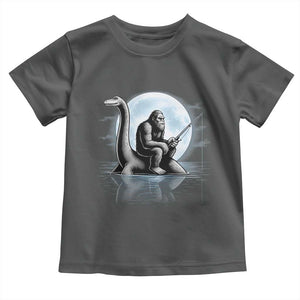 Funny Bigfoot Fishing Toddler T Shirt Sasquatch Riding Nessie Cryptid Moon Night TS14 Dark Heather Print Your Wear