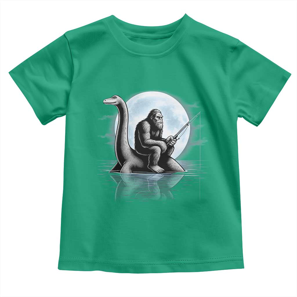 Funny Bigfoot Fishing Toddler T Shirt Sasquatch Riding Nessie Cryptid Moon Night TS14 Irish Green Print Your Wear