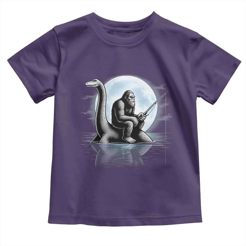 Funny Bigfoot Fishing Toddler T Shirt Sasquatch Riding Nessie Cryptid Moon Night TS14 Purple Print Your Wear