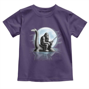 Funny Bigfoot Fishing Toddler T Shirt Sasquatch Riding Nessie Cryptid Moon Night TS14 Purple Print Your Wear